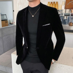 S&uuml;gisene samet pulmakleit mantel Meeste bleiser jakk Mood vabaaja &uuml;likond jakk Stage DJ meeste &auml;ri bleiserid Veste kost&uuml;&uuml;m Homme L must
