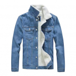 S&uuml;gistalv Meeste teksajakk Stand krae kaela kaitsetaskud Slim Fit paksendatud pl&uuml;&uuml;sis &uuml;herealine pikkade varrukatega unisex mantel M helesinine v&auml;rv