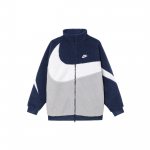 Nike Sportswear Swoosh Moodne Mugav Pehme Kahepoolse Kraega Fliisjakk Meeste jakid S&uuml;gavtumesinine Valge Meeskonna-Sinine-Hall BQ6546-411 M