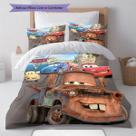 Kolmeosaline Cars multifilmiprintiga tekikott ja padjap&uuml;&uuml;rikomplekt, pehme ja hingav voodipesukomplekt, tekk ei kuulu komplekti. 135x200cm