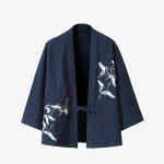 Kvaliteetne puuvilla-linasegu Jaapani mood Meeste kimono, Samurai Jaapani riided Trench-jakk M sinine