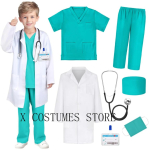 Laste Arsti Cosplay &Otilde;e Kost&uuml;&uuml;m &Otilde;e &Uuml;likond Arsti V-kaelusega Kirurgiline &Uuml;likond Poistele T&uuml;drukutele Halloweeni Pidulik Epideemia Rollim&auml;ngu Riided 120cm&Doctors Nurse blue