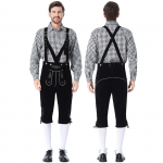 Meeste Saksamaa Baieri Oktoberfest Kost&uuml;&uuml;mikomplekt Pikkade varrukatega ruuduline s&auml;rk koos traksidega p&uuml;kstega, 2-osaline komplekt L must