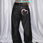 S&uuml;gis Talv Naiste Denimist Teksap&uuml;ksid Y2K Lai L&otilde;ikega Kotid Teksap&uuml;ksid Grunge Harajuku Cowboy P&uuml;kstes Korea Ema Teksap&uuml;ksid Punk Retro S white