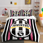Juventus Logo Triipudega Voodipesu Komplekt Voodipesu Tekikott Komplekt Tekikott Padjap&uuml;&uuml;rid (1 * Tekikott 2 * Padjap&uuml;&uuml;ri, ilma tekita) 135x200cm black