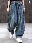 Suurusele Naiste Kotid L&otilde;dvad &Uuml;leliia Teksad Denim Vabaaja Risti P&uuml;ksid Naiste Vintage Harem P&uuml;ksid P&uuml;ksid Lai Jalg Teksad M gray
