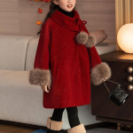 T&uuml;drukute moodne villane mantel, punane puuvillaga t&auml;idetud villane &uuml;ler&otilde;ivastus lastele, s&uuml;gis ja talv 130 brown