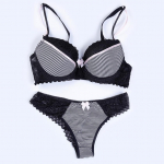 Seksika triibulise pitsiga Push Up naiste rinnahoidja komplekt BC Bow rinnahoidja l&uuml;hikeste komplektid hingav puuvillane aluspesu alusp&uuml;kste komplekt 36B