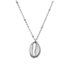 Les Tr&eacute;sors De Lily [Q8616] - Collier cr&eacute;ateur acier 'Cowrie' argent&eacute; - 15x10 mm h&otilde;be