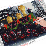 Teemantmaalimise rongikomplekt j&otilde;ulukink T&auml;isruudukujuline teemanttikandid Talvine mosaiik Ristpistes Maastiku Seinakunst Full Round (20X30CM)