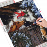 Teemantmaal T&auml;isruudukujuline j&otilde;uluhobune Teemanttikandid Koer Loom Mosaiik Talvine Kodukaunistus Seinakunst Full Round (20X30CM)