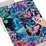 T&auml;ispuur Teemanttikandid kosk K&auml;sit&ouml;&ouml; m&uuml;&uuml;k Teemantmaalid Maastiku Mosaiik Liblikad N&auml;put&ouml;&ouml; Seinakunst Full Round (20X30CM)