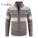 Cozy Up S&uuml;gis- ja Talvine Meeste Kootud Kardigan Kallutatud Taskuga Kaelusega Jakk Fliisist Soe Kampsun 3XL kohv