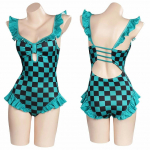 Demon Slayer Cosplay kost&uuml;&uuml;m Kimetsu no Yaiba Kamado Tanjirou Jumpsuit ujumistrikoo ujumistrikoo naiste t&uuml;drukute rannaujumisriided XL
