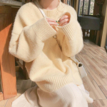 Hirsionsan Simple Solid Fashion Base džemprid, vabaaja kaelaga &otilde;rnad kootud kampsunid naiste s&uuml;giskorea armsad lahtised pulloverid one size valkjas v&auml;rv