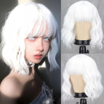 MISS PARUK Naiste moodne l&uuml;hike laineline parukas koos tukkidega S&uuml;nteetilisest kiust Puhast valge laineline parukas Cosplay Halloweeni peor&otilde;ivad 1001