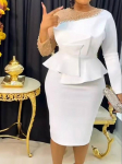 AOMEI White Bodycon kleidid kaelaga, helmestega pikkade varrukatega Peplumi p&otilde;lvedeni &otilde;htused kokteilipeokleidid naistele S valge