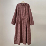 Johnature kevadpuuvillane linane Jaapani ruuduline kleidid Vintage lahtised, lihtsad, k&otilde;ik sobivad sidemega naiste kleit One Size punane