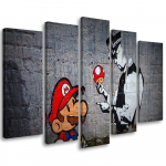 Viieosalise pildiga l&otilde;uenditr&uuml;kk Banksy Mario Graffiti 100x70 hall v&auml;rv