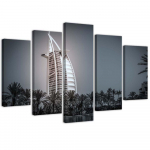 Viieosalise pildiga l&otilde;uenditr&uuml;kk Dubai Hotel Burj al Arab 100x70 valge/must