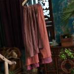 Johnature naiste vintage lapit&ouml;&ouml;ga linased seelikud elastsed v&ouml;&ouml;kohaga riided kevadised vabaaja naiste lahtised A-joonega seelikud One Size punane
