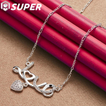 925 Sterling h&otilde;be AAA tsirkoonist s&uuml;damekujuline armastuse ripats kaelakee ehted 45cm