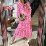 IELGY suvine uus leopardimustriline naiste kleit V-kaelusega S roosa