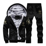 Meeste talvekomplektid fliismantel + dressip&uuml;ksid, soe kapuutsiga jakk Moodne spordidress XXXXL must