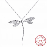 925 h&otilde;bedast kaelakee topelt Dragonfly kristallist ripats kaelakee naistele t&uuml;drukutele, peened ehted pulmakingitus 45cm