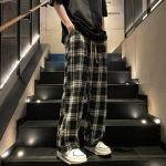 Meeste Y2K Vintage Plaid P&uuml;ksid Vabaaja p&uuml;ksid Dressip&uuml;ksid Harajuku Bagyy P&uuml;ksid Korea S&uuml;gis Riided Mees Naised 2XL must