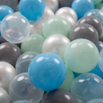 KiddyMoon 100 pallid 7cm/2,75 tolli pehmest plastist m&auml;ngupallid lastele, sertifitseeritud made in eu, p&auml;rl/hall/l&auml;bipaistev/blue/mint 100 Balls/7cm-2.75in