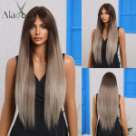 ALAN EATON pikad sirged parukad Tumepruunist hallini s&uuml;nteetiline parukas tukkidega naistele igap&auml;evaseks peol Cosplay kuumakindlad kiud valged naised