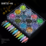 12 purki/komplekt j&otilde;ulude holograafilised litrid, v&auml;rvilised s&auml;delevad litrid k&uuml;&uuml;nekunstiga litrid, erineva suurusega Xmas t&uuml;drukute manik&uuml;&uuml;ri litrid DBTZ-01