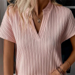 Suvised naiste triibulised l&uuml;hikeste varrukatega pluusid Retro kaelusega soliidsed topid L