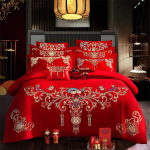 Puuvillane neljaosaline pulmakomplekt puhas puuvillane paksendatud harjatud mitmeosaline komplekt Hiina pulmade rasket&ouml;&ouml;stuse tikandite pulmakomplekt 1.5m bed sheet 4PCS