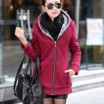 Naiste pikkade varrukatega mantel Kapuuts T&otilde;mblukk Soojem Hoodie Solid Outerwear Jope M veinipunane v&auml;rv