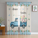 Easter Truck Bunny Egg Butterfly t&uuml;llkardinad elutuppa Magamistoa Voile l&auml;bipaistev kardinaaken Kodukaunistused kardinad 135W x 114H(cm)