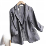 Puuvillane ja linane v&auml;ike &uuml;likond naiste kevad- ja suvemood Retro kolmeveerandvarrukatega vabaaja jope S hall