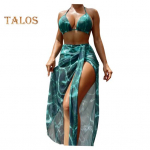 3 tk/komplekt Naiste ujumistrikoo komplekt Lipsuga v&auml;rvitav paelad p&auml;itsed kaela v&auml;rvi Sobiv k&otilde;rge v&ouml;&ouml;koht juhtmevaba suvine rannaujumisriided ujumisriided kahlamine L roheline