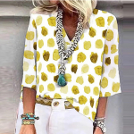 Naiste s&auml;rkpluus vabaaja s&auml;rgid 3/4 varrukatega tr&uuml;kitud V kaelusega T-s&auml;rgid T-s&auml;rgid L sinine