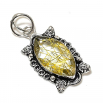 Natural Golden Rutile Gemstone 925 Sterling Silver Gift Pendant 2.17 r1r18