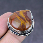 Naturaalse Noreena jaspise v&auml;&auml;riskiviga k&auml;sitsi valmistatud 925 h&otilde;bedast s&otilde;rmus, suurus 8 s4A67