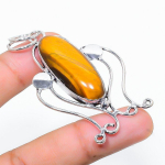 Natural Tiger Eye Gemstone Handmade 925 Sterling Silver Pendant 2.76 h3e55