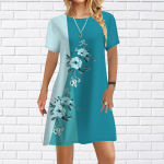 Naiste vabaajakleit Suvine lilla virsiku&otilde;ie mustriga kleidid naistele O-kaelusega l&uuml;hikeste varrukatega kleit plusssuuruses XS lilla