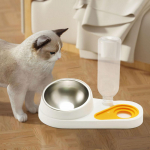 2 in 1 Pet Cat Feeder Water Bowl Tilted Bow Automatic Replenishing Device Eating and valge