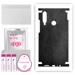 apgo Protective Skin Sticker for the back+sides compatible with Huawei Y6p, Full Wrap Film, Foil, Vinyl - Pattern Black Leather