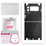 apgo Protective Skin Sticker for the back+sides compatible with Samsung Galaxy Z Flip 3, Full Wrap Film, Foil, Vinyl - Pattern Black Leather