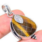 Natural Faceted Tiger Eye Gemstone 925 Sterling Silver Pendant 1.77 v3t83