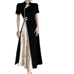 Uus Hiina stiilis ketassuluse t&auml;iustatud cheongsam l&uuml;hikeste varrukatega kleit suvine retro v&ouml;&ouml;kohalt sale ja pika seelikuga M must