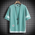 Suvine meeste &uuml;laosa lahtine, v&otilde;ltsitud Teo-t&uuml;kk, l&uuml;hikeste varrukatega, &uuml;hev&auml;rviline kaelus, mustriga vabaaja pullover T&auml;navar&otilde;ivad keskmise pikkusega hiphopi noorte T-s&auml;rk S valge